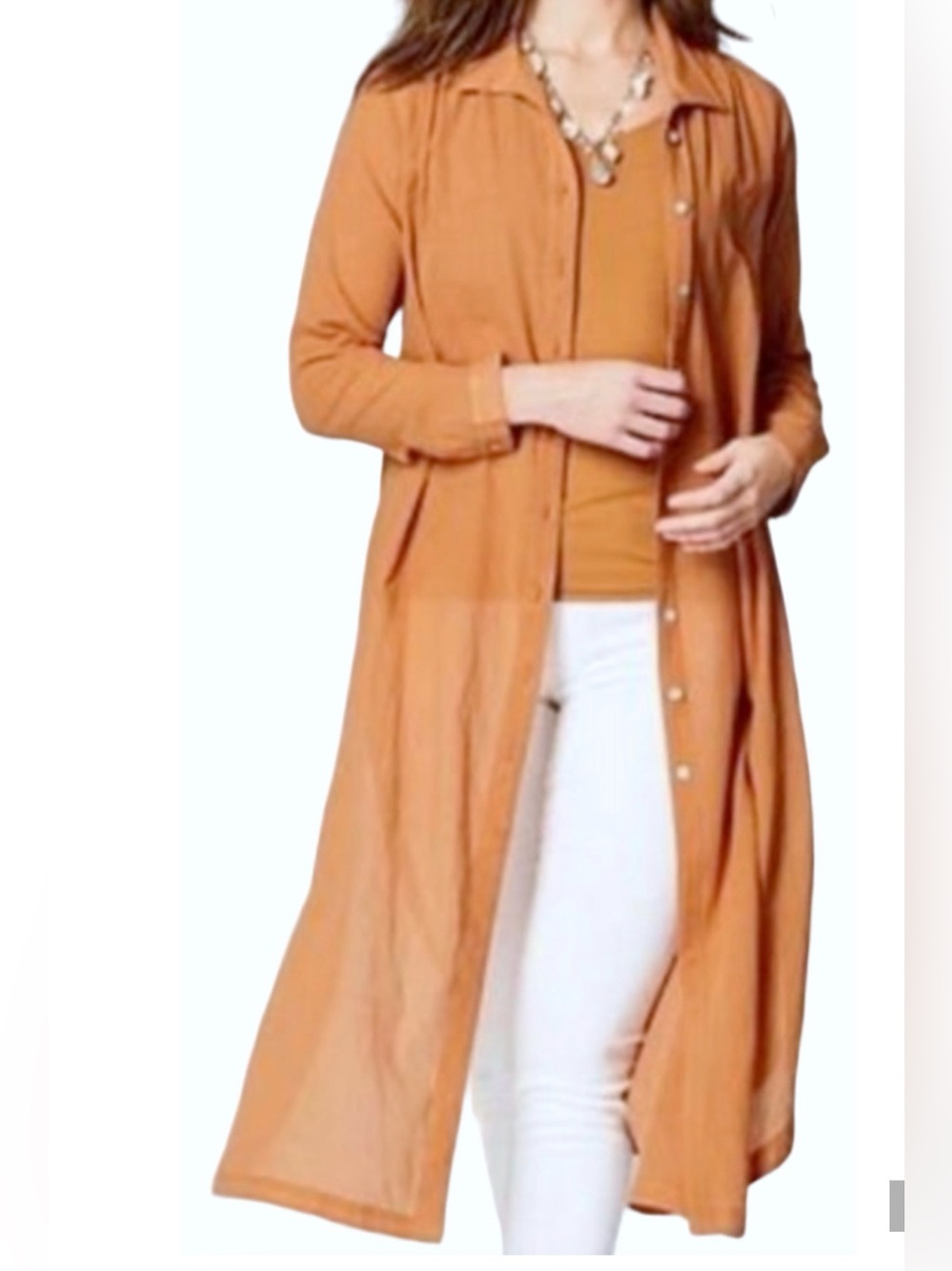 NEW J.JILL CINNAMON LONG SHIRTTAIL TUNIC TOP SHIRT LONG SLEEVE MAXI DRESS XS
